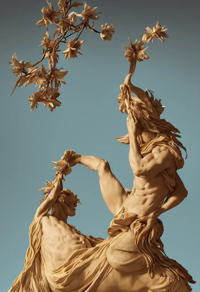 Image similar to A cowboy turning into blooms. A cowboy made of tropical sea slugs. complementary colors. national geographic. 8k, rendered in octane, smooth gradients. soft natural volumetric cinematic light. sculpture by antonio canova.