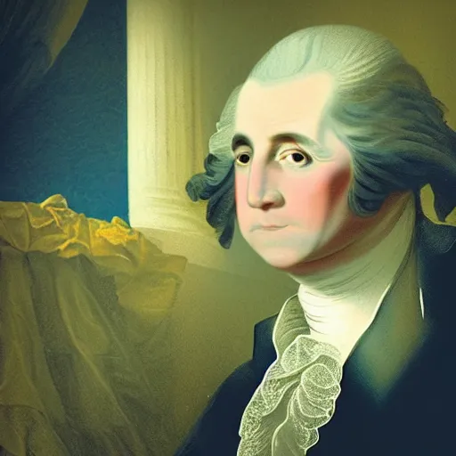 Image similar to high-quality selfie taken by a toddler that looks a lot like george washington