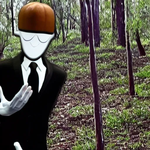 Image similar to slenderman, slenderman is selling vegemite, dark and eerie, found footage