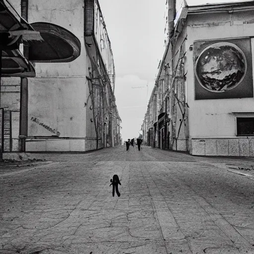 Image similar to moonwalker photo, city street on the moon, a detailed image of a future norilsk base, moon landscape, streetphoto, polaroid