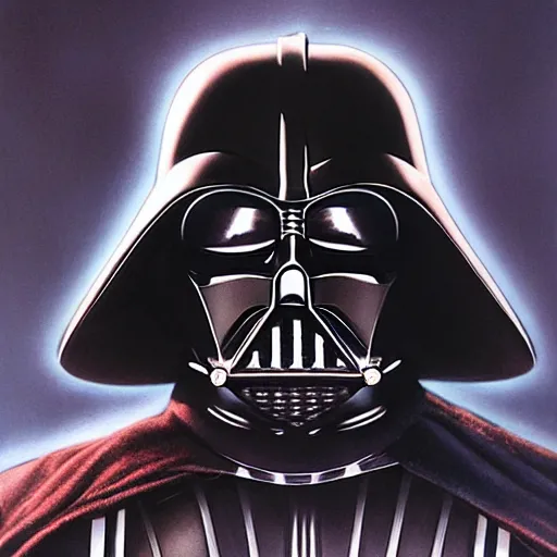 Prompt: portrait of darth vader, by donato giancola, alex ross, howard david johnson, and norman rockwell.