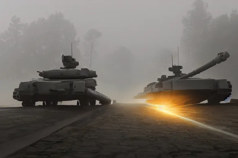 Image similar to futuristic battle tank, battle, fog, 8 k