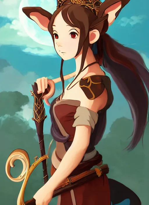 Image similar to a gorgeous female bard, d & d, fantasy art, fox ears, by studio ghibli, anime key art