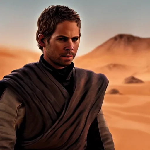 Prompt: Paul Walker as anakin skywalker, splash art cinematic lighting dramatic octane render long lens shallow depth of field bokeh