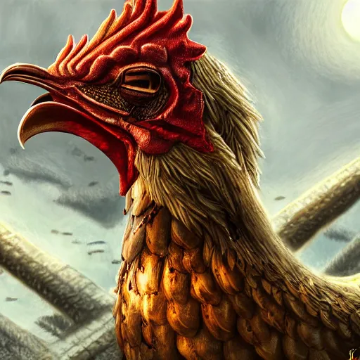 Image similar to fantasy chicken human, high detail, fantasy art, concept art, 4 k, ultra detail, computer art