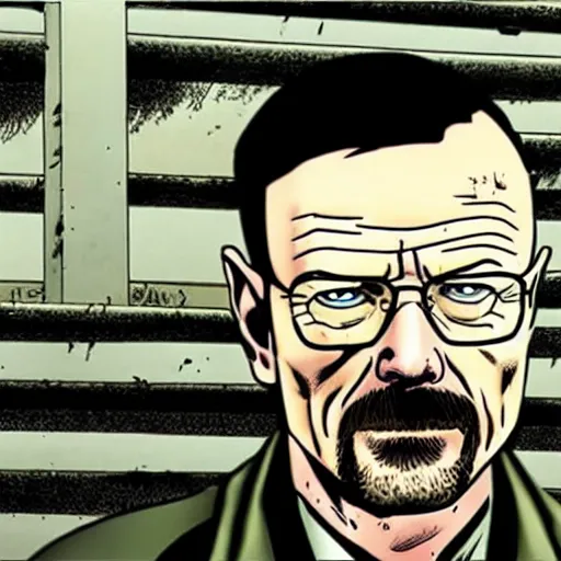 Prompt: Walter White in The Walking Dead, comic