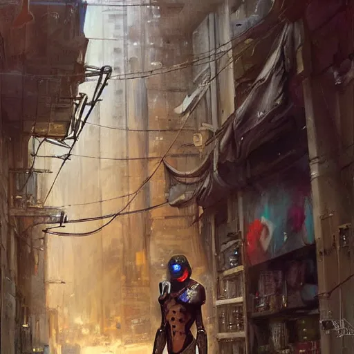 Image similar to a cyborg!! sphynx, in a cyberpunk alleyway by daniel gerhartz