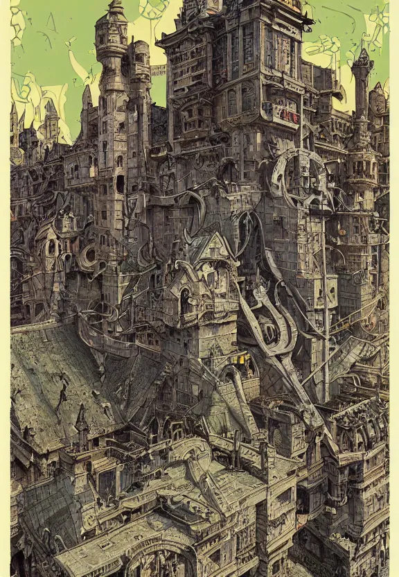 Prompt: [Art nouveau poster of a bunker adorned with gargoyles and checkered flags. Propaganda poster!, intricate, elegant, highly detailed, digital painting, artstation, concept art, matte, sharp focus, illustration, art by Enki Bilal and Moebius]