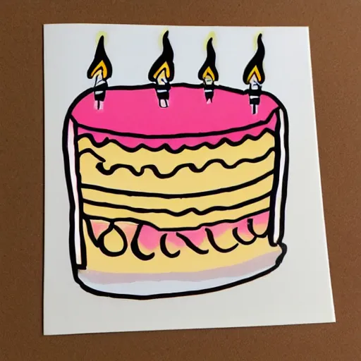 Image similar to birthday card, birthday cake with candles, cute illustration by basia tran