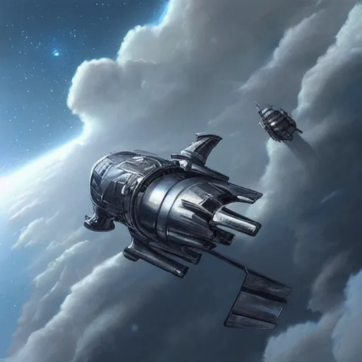 Prompt: “detailed product photo depicting a spaceship that looks like a Dyson vacuum warping into the atmosphere. Seen through the clouds. Art by Mark Maggiori and Greg rutkowski”