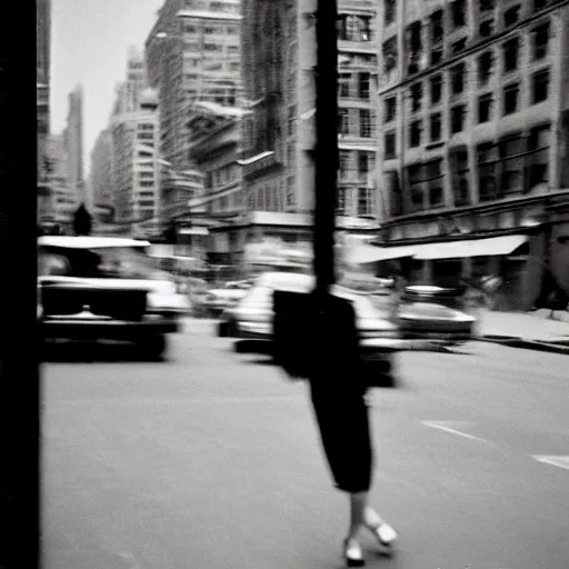 Prompt: analog motion blur street photography in new york, 1 9 6 0 s, photographed on expired film, medium format detailed photograph