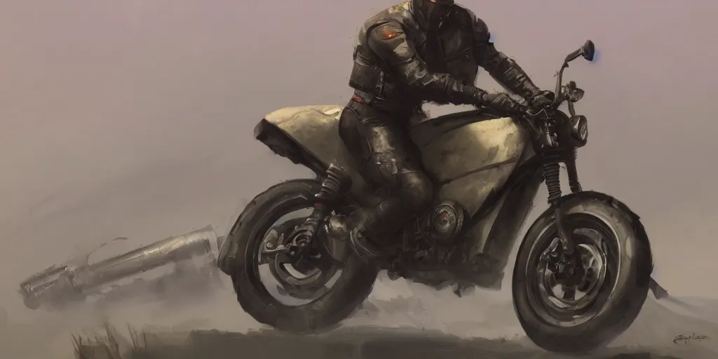 Image similar to a painting of a motorcycle trending on artstation in the style of greg rutkowski and akira