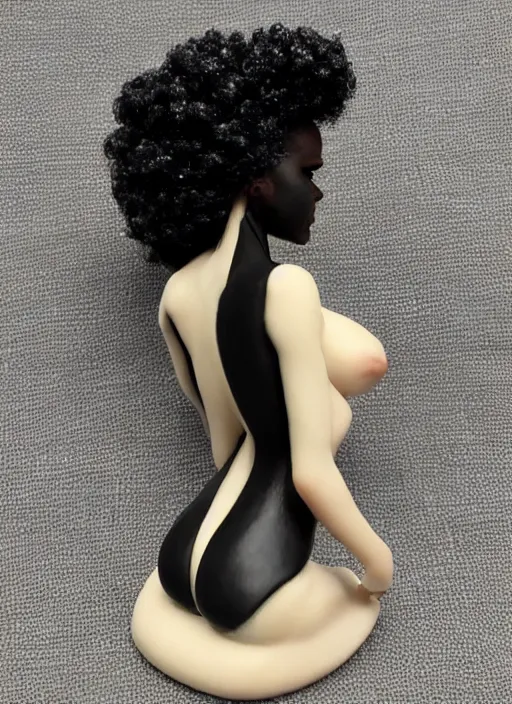 Prompt: 80mm resin detailed miniature of modern black woman, beautiful bone structure, symmetrical facial features, Product Introduction Photos, 4K, Full body, view from behind