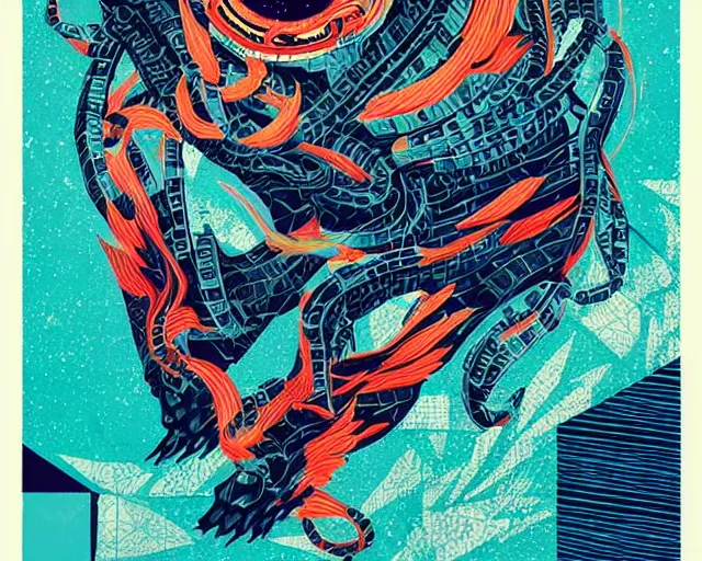 Image similar to Beautiful Kaiju, geometric shapes with rough brushstrokes, Grainy | Tristan Eaton