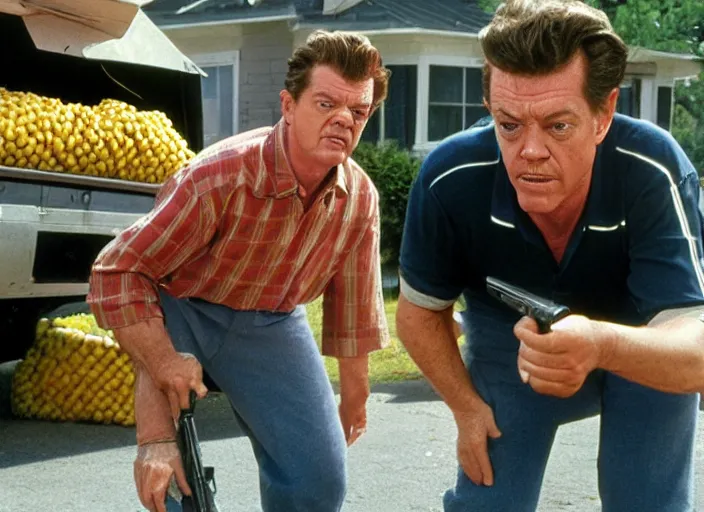 Image similar to shooter mcgavin, movie still, selling street corn, 8 k, realistic