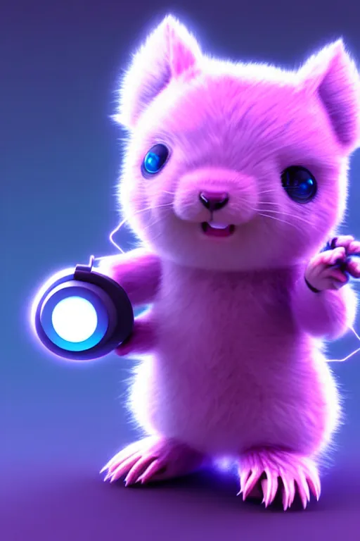 Prompt: high quality 3 d render neo - cyberpunk very cute half fluffy! wombat!! half cyborg with headphones, pastel mechanical! paw, highly detailed, unreal engine cinematic smooth, in the style of detective pikachu, hannah yata charlie immer, neon purple light, low angle, uhd 8 k, sharp focus