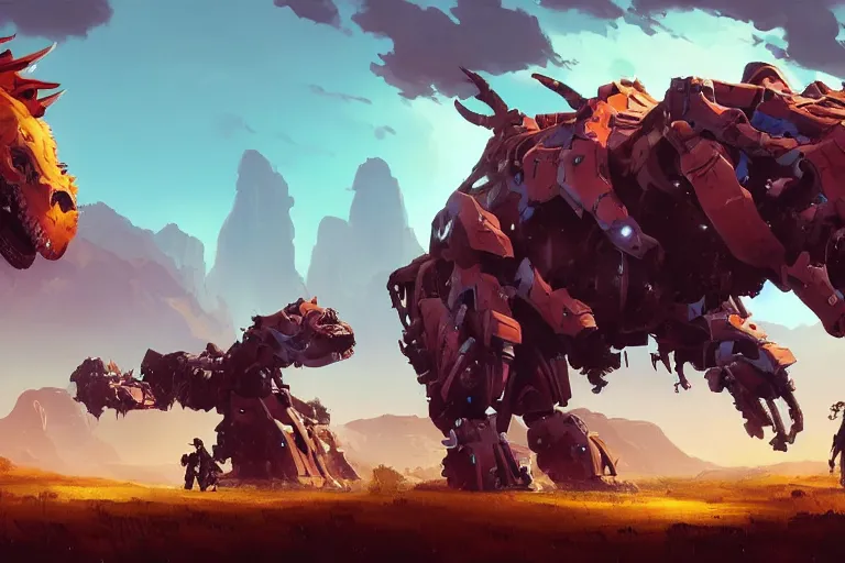 Image similar to grimhorn fanghorn machine mecha animal beast robot of horizon forbidden west horizon zero dawn bioluminiscence, behance hd by jesper ejsing, by rhads, makoto shinkai and lois van baarle, ilya kuvshinov, rossdraws global illumination