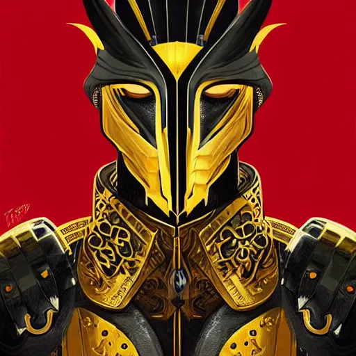 Image similar to Lofi magicpunk portrait dragon knight wearing black and gold plate armor Pixar style by Tristan Eaton Stanley Artgerm and Tom Bagshaw