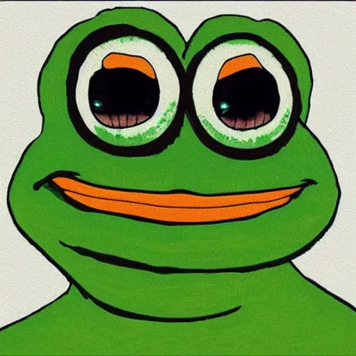 Prompt: hyperreal pepe the frog with curly hair