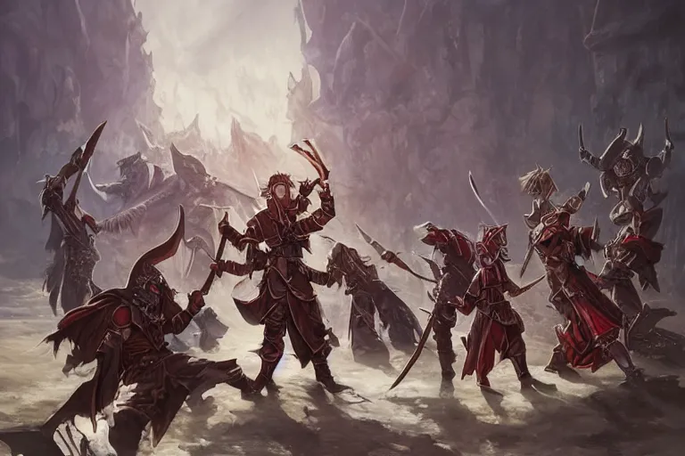 Prompt: dungeons and dragons fantasy painting, phalanx of ashigaru mice, anime inspired, heroic paladins, steampunk trim, brandishing naginata haldberds, red silk banners, by brian froud, jessica rossier, and greg rutkowski