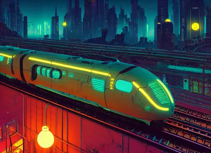 Prompt: a luminescent cyberpunk train by paolo eleuteri serpieri and tomer hanuka and chesley bonestell and daniel merriam and tomokazu matsuyama, unreal engine, high resolution render, featured on artstation, octane, 8 k, highly intricate details, vivid colors, vector illustration