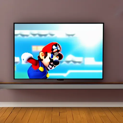 Image similar to super mario climbing out of a television screen