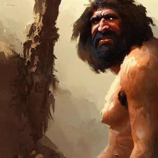 Image similar to a sympathetic caveman, character portrait by greg rutkowski, craig mullins