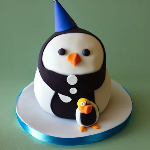 Image similar to birthday cake in the shape of a penguin