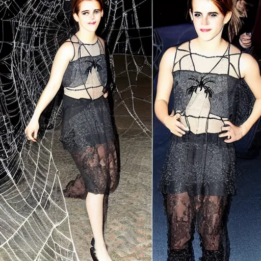 Image similar to emma watson stuck to the ground with giant spider webs