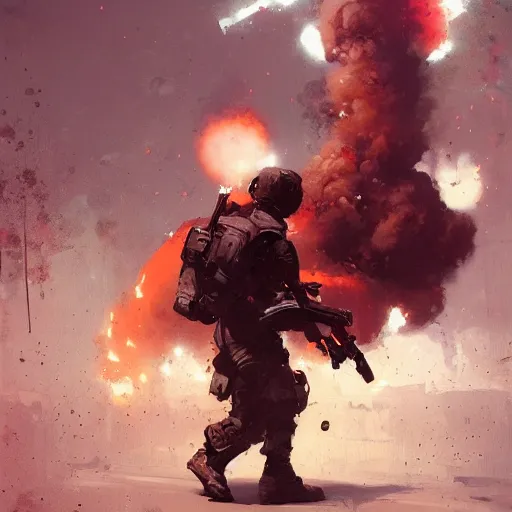 Image similar to learning to love the bomb, by greg rutkowski