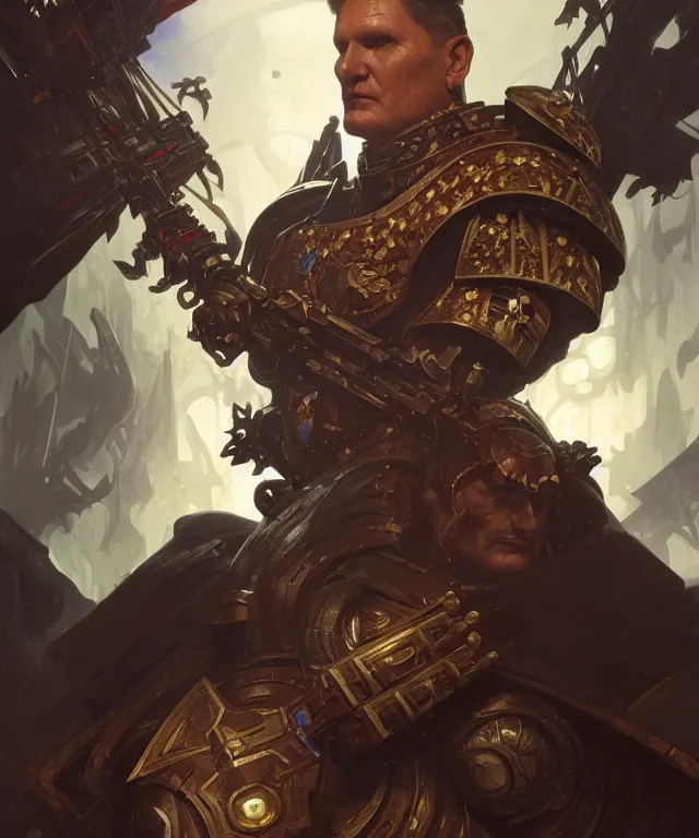 Image similar to Sir Keir Starmer as Warhammer 40k Emperor, portrait, fantasy, intricate, elegant, highly detailed, digital painting, artstation, concept art, smooth, sharp focus, illustration, art by artgerm and greg rutkowski and alphonse mucha