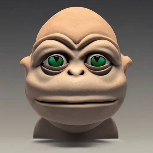 Image similar to clay head of pepe the frog, 3d sculpture, textured, fine detail, lifelike, photo, high resolution