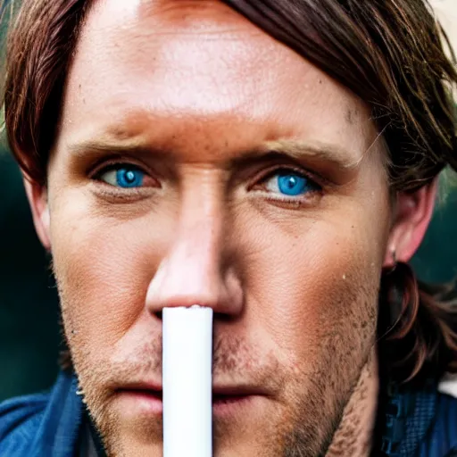 Image similar to close up portrait of matthew mercer smoking a cigarette