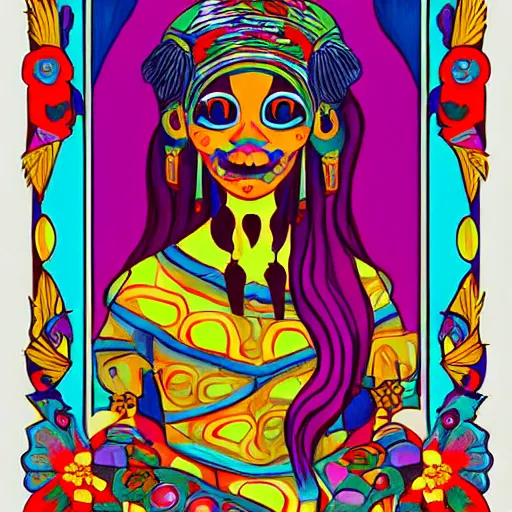 Prompt: a painting beautiful decorated window, art print, a ultrafine detailed painting by wix, mexican folklore, behance contest winner, native art, trend in behance hd, 2 d game art, detailed painting