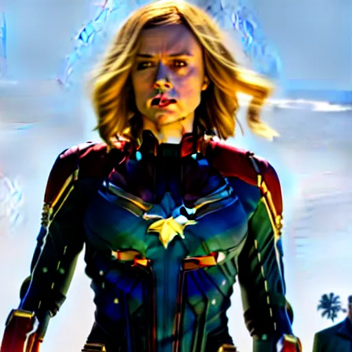 Image similar to film still of Scarlett Johansson as Captain Marvel in Captain Marvel