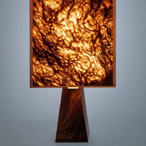 Prompt: a blue twisted glowing neon light faintly shining through a thin layer of gorgeous and detailed hardwood burl.