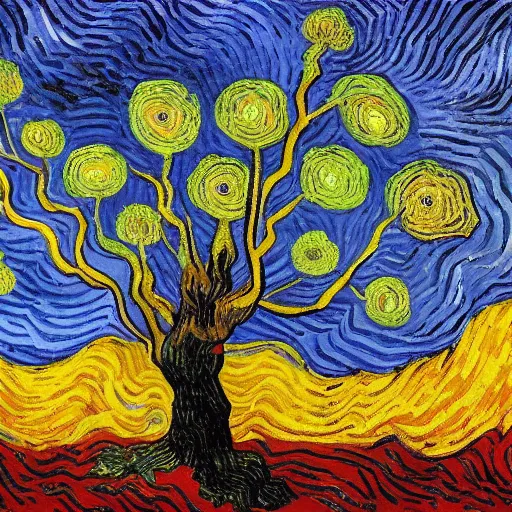 Image similar to a tree with eyes, award winning art, by van gogh