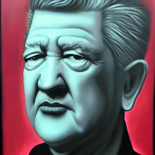 Prompt: portrait of david lynch, style of mark ryden, painting, oil on canvas