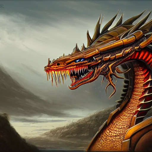 Prompt: a portrait of a mechanical dragon in a scenic environment by josh nizzi