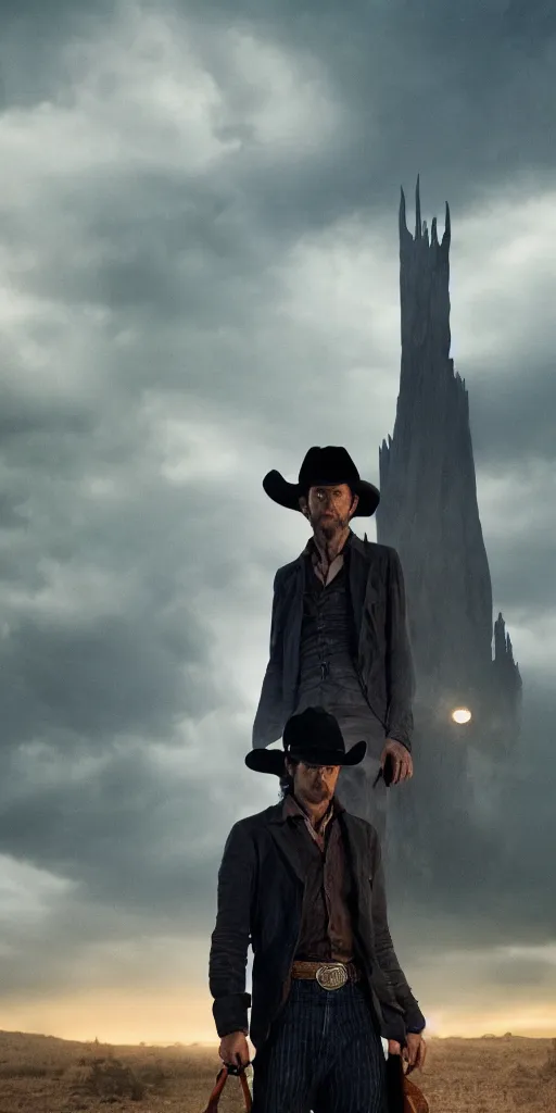 Prompt: The cowboy, tarot card, the Dark Tower by Stephen King, 8k resolution, cinematic