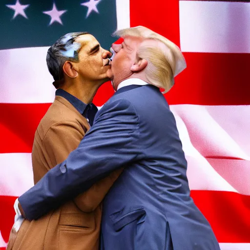 Prompt: obama kissing donald trump, detailed, high quality picture, 4k