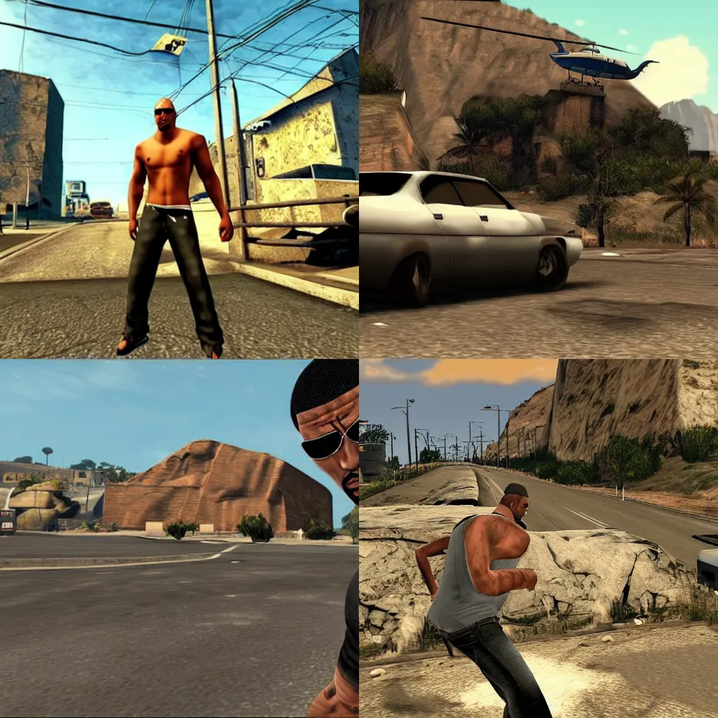 Prompt: the rock in gta san andreas style
