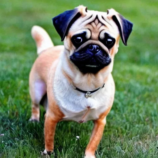 Image similar to A dog mixed with a pug and a dachshund. More Dachshund than Pug.