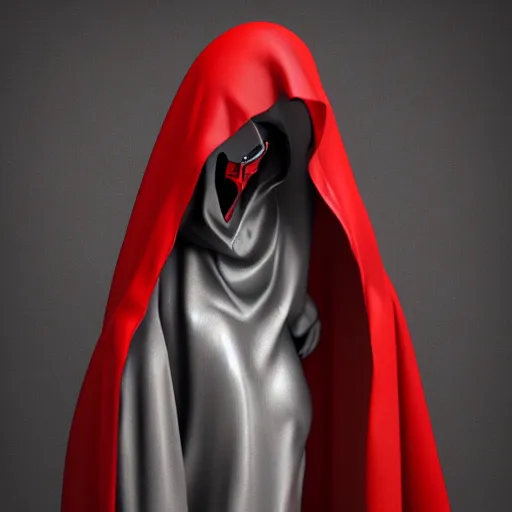 Image similar to A female Grim Reaper, wearing a red cloak and hood, holding a scythe, Photo realistic, hyper detail, Gustavo Dore’, Hyper realism, 3-D shading, octane render, art station,