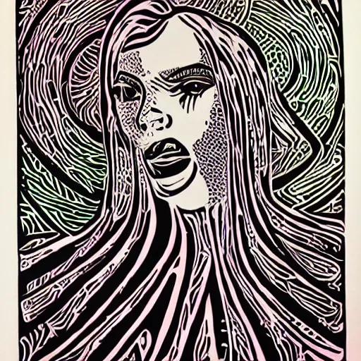 Image similar to psychodelic linocut