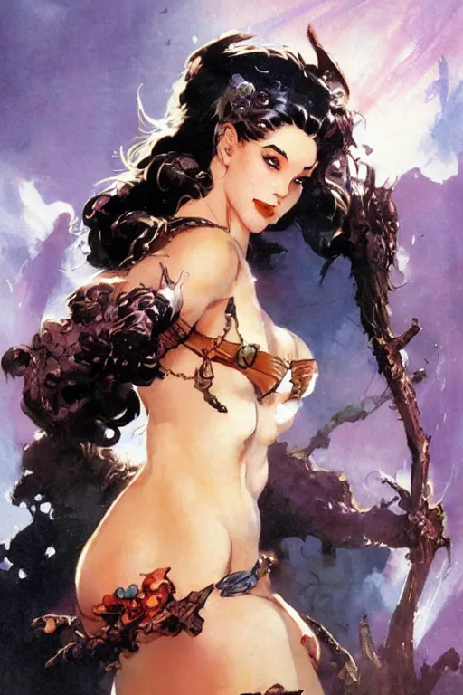 Image similar to a portrait of a cute fantasy girl by Frank Frazetta and ross tran and laura sava