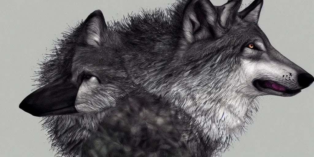 Image similar to wolf merged with crow,! photorealistic,! concept art