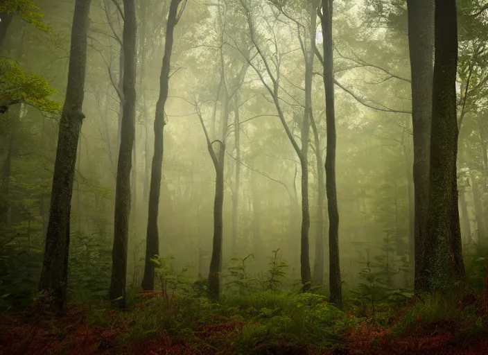 Prompt: Peaceful forest scenery, foggy, photorealistic, HD, 8k