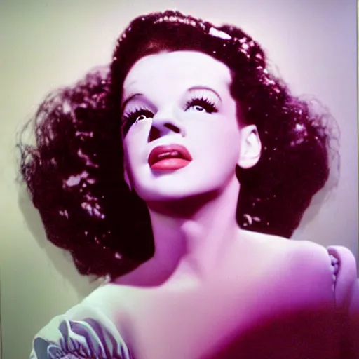 Image similar to a realistic detailed studio portrait photo of judy garland as the the bride of frankenstein, vaporwave