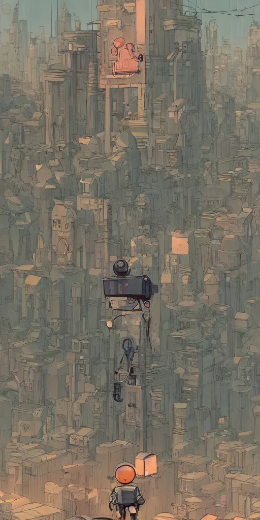 Image similar to a study of cell shaded cartoon of a single lonely robot lost in a dystopian city, illustration, wide shot, concept art by josan gonzales and wlop, by james jean, victo ngai, david rubin, mike mignola, laurie greasley, highly detailed, sharp focus, trending on artstation, hq, deviantart, art by artgem